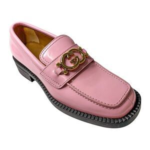 Gucci Pink Leather GG Logo Lug Sole Loafers EU 40 w/ Gold Hardware & Dust Bags